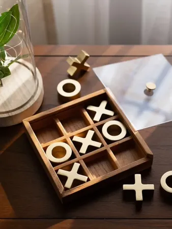 Mainstays Gold and Wood Tabletop Tic Tac Toe Game