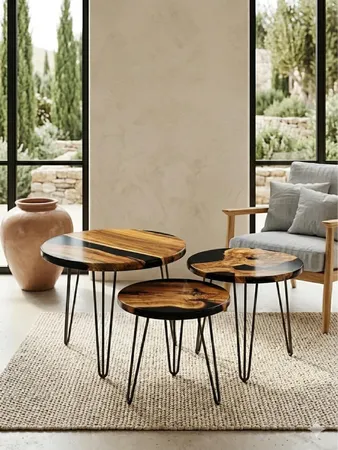 Handcrafted Olive Wood and Walnut Nesting Tables