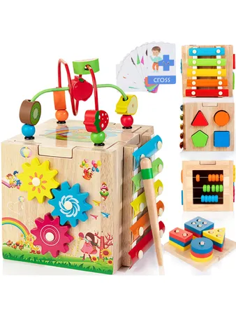 Bravmate Wooden Activity Cube