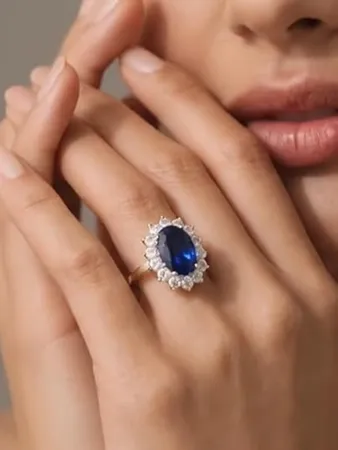 Beaux Bijoux Sterling Silver Large Oval Created Blue Sapphire