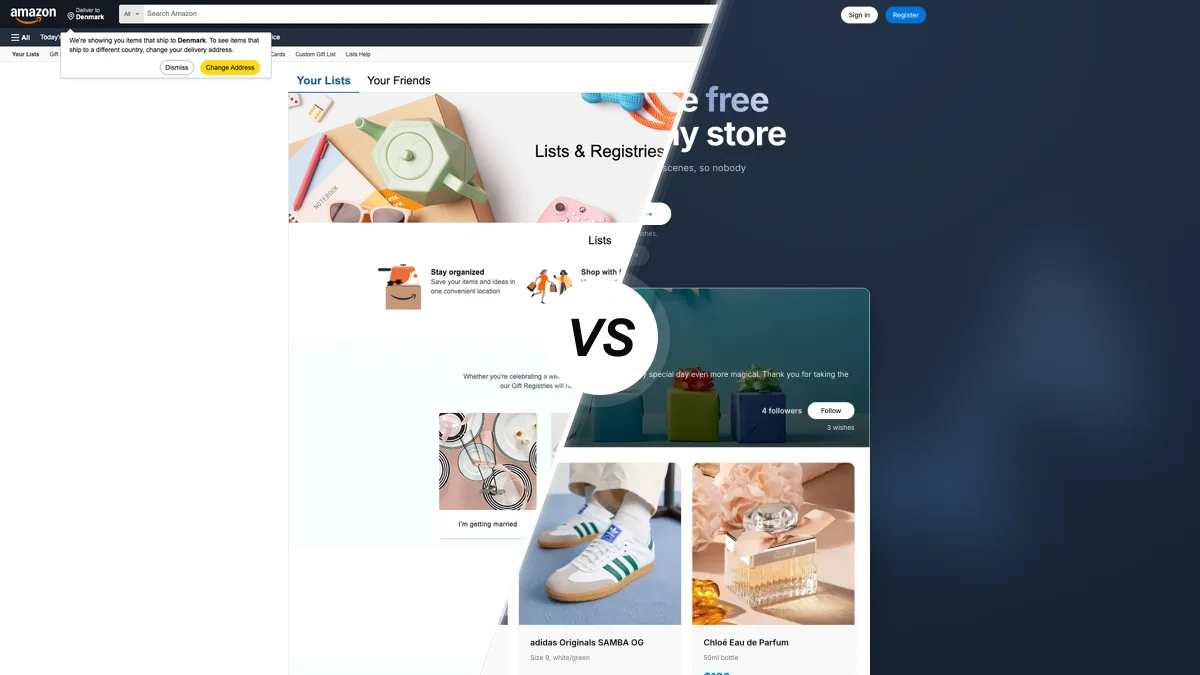 Amazon Wishlist compared with WishApp, two wishlist tools side by side