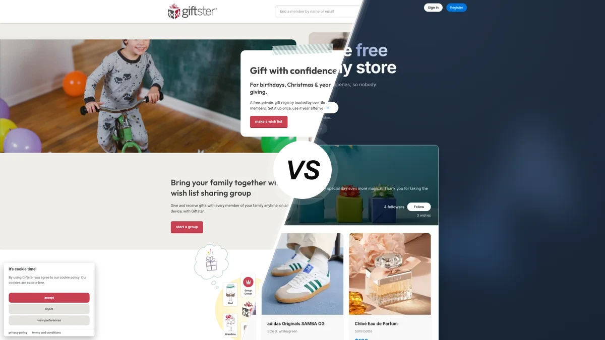 Giftster compared with WishApp, two family wishlist apps side by side