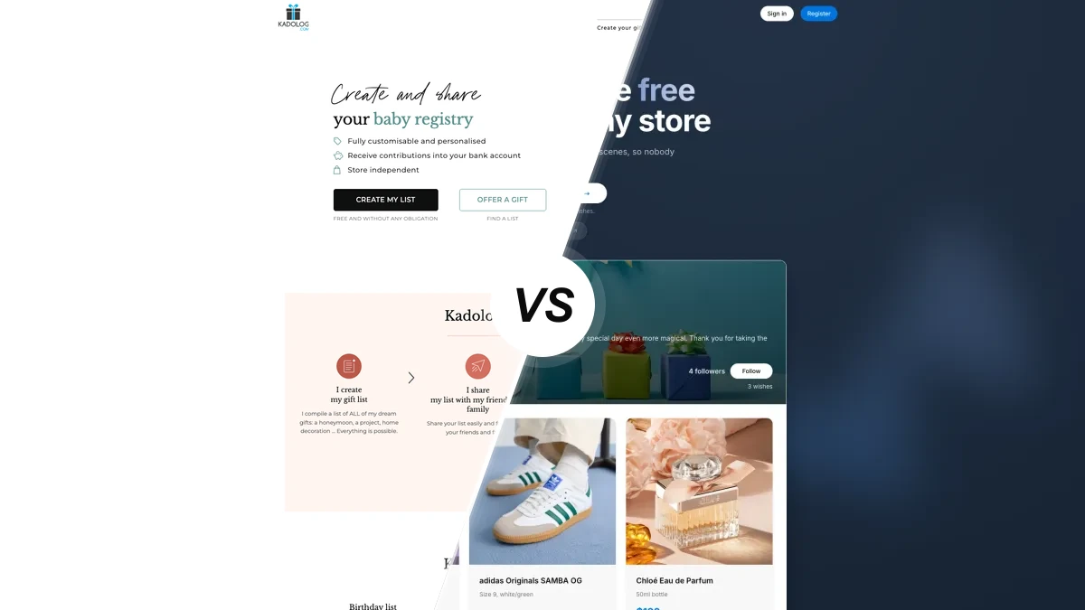 Kadolog compared with WishApp, two gift list platforms side by side
