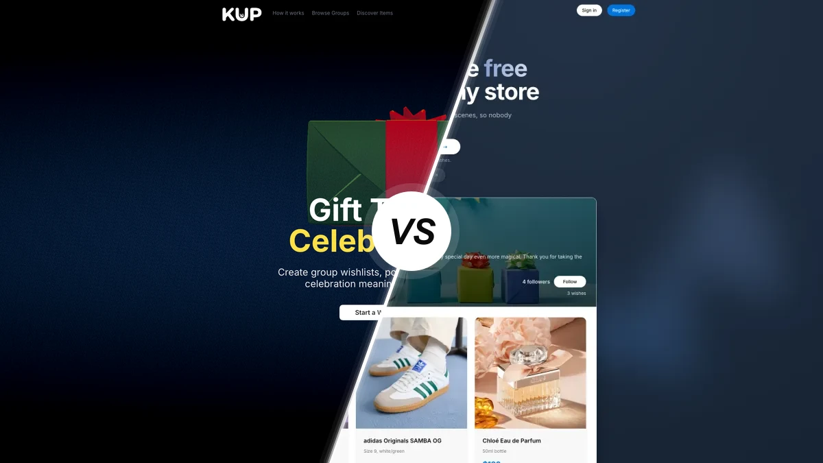 KUP compared with WishApp, two group-gifting apps side by side