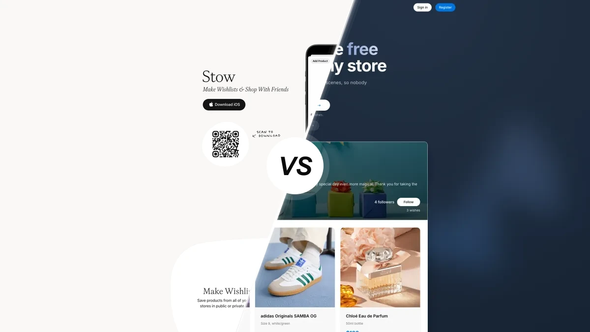 Stow compared with WishApp, two wishlist apps side by side